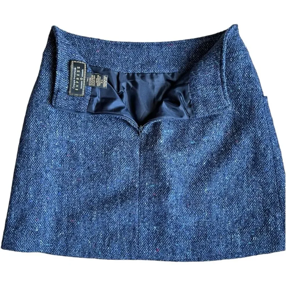 Express vintage wool blend Tweed miniskirt with front pockets size 4 Y2K
